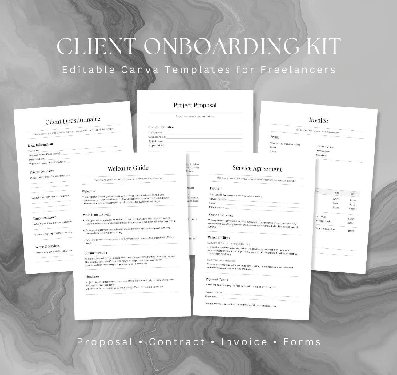 Client Onboarding Bundle preview with onboarding workflow and handoff materials